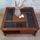 Table basse carrée bois massif plateau avec verre noir 100x100 cm