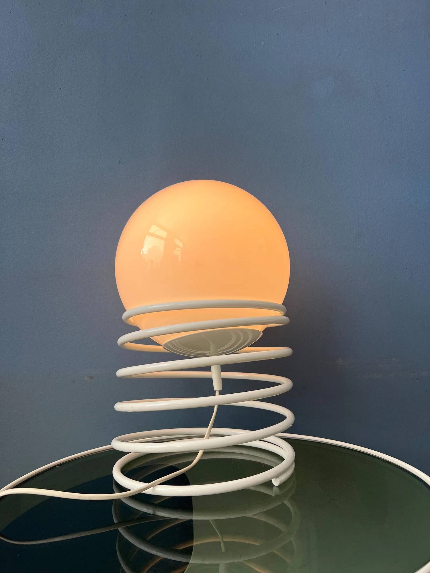 Large mid-century opaline milk glass spiral table lamp