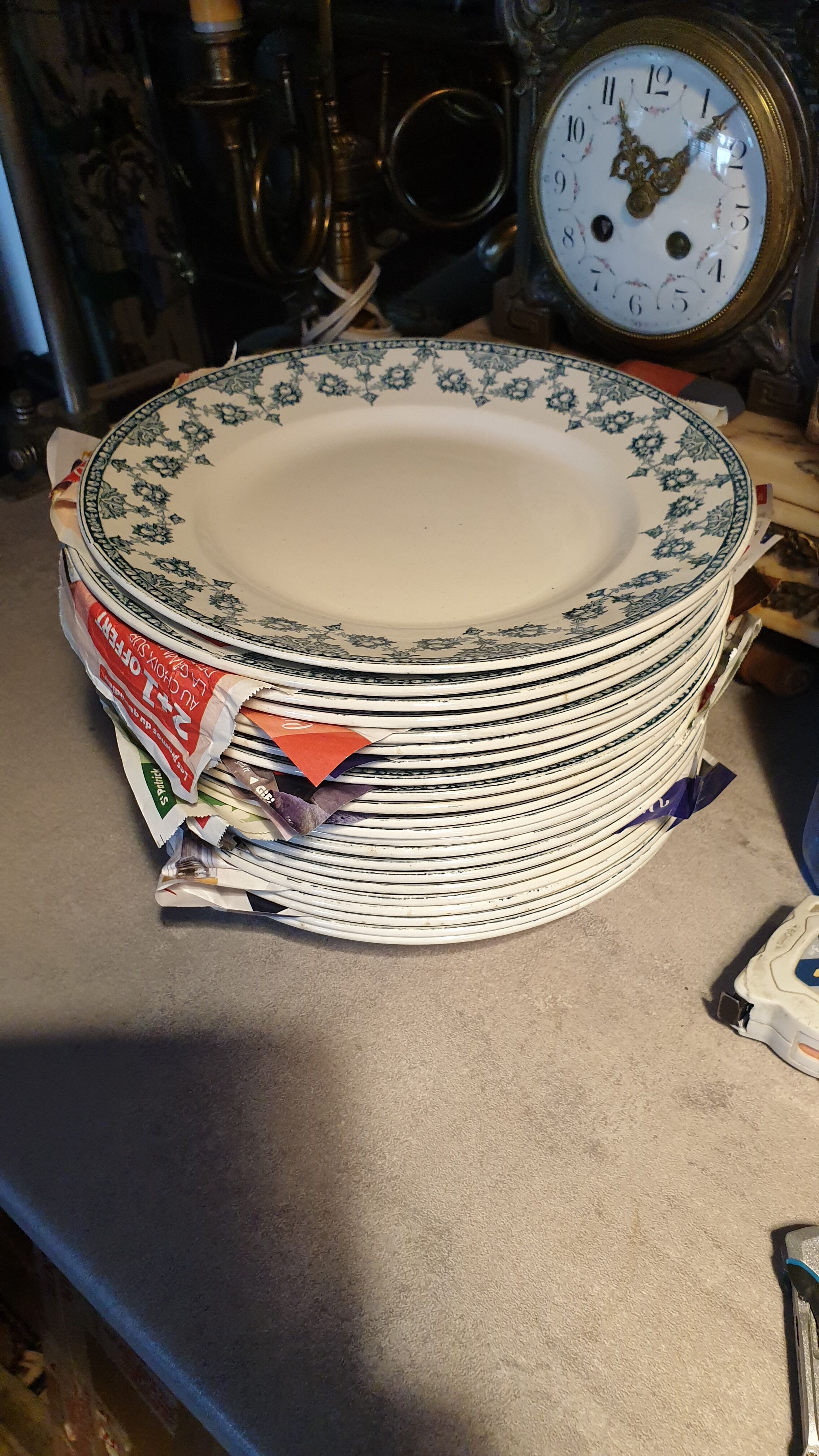 Set of 12 flat plates and 10 hollow plates in iron earth