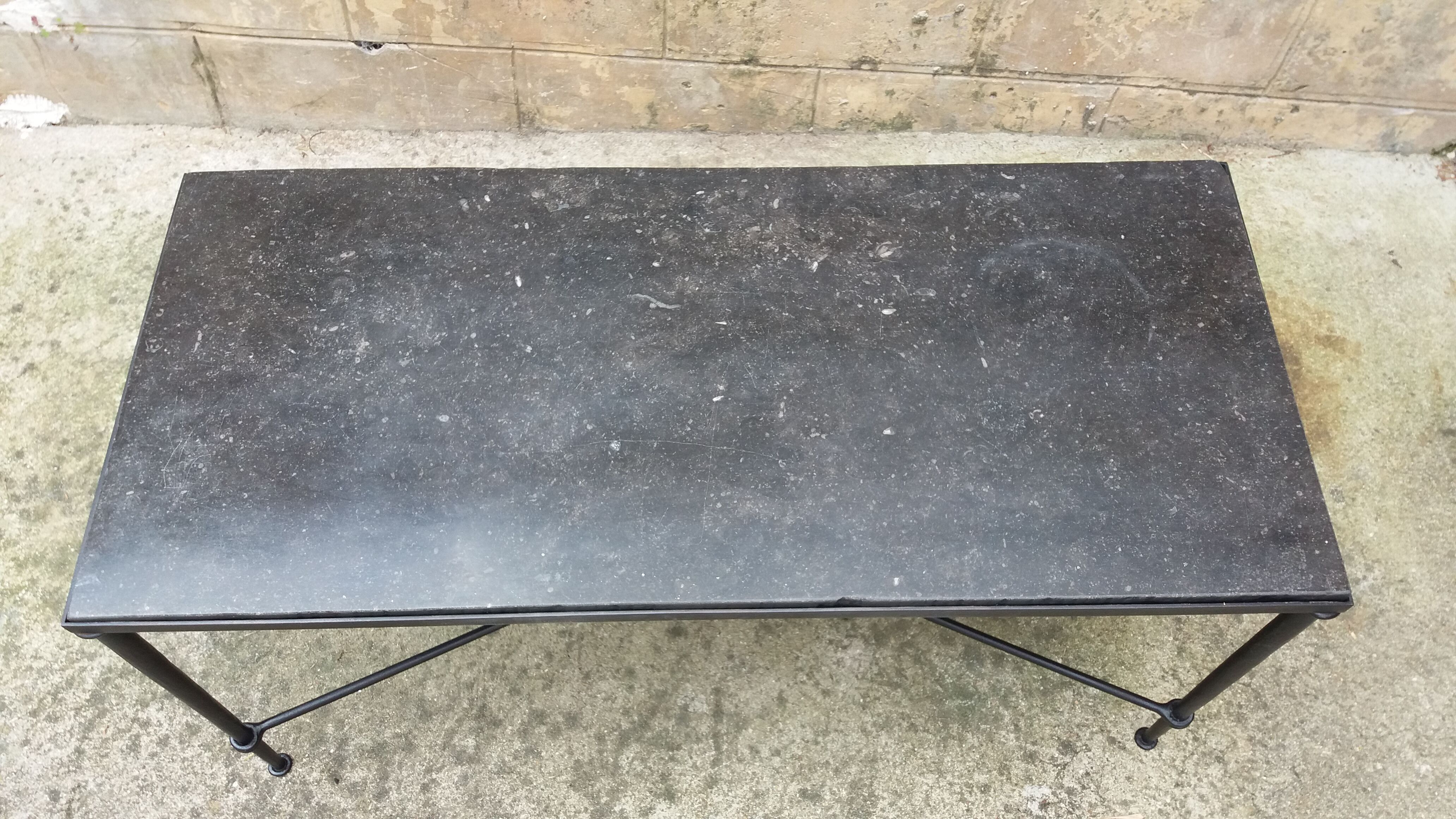 Wrought iron coffee table and marble top