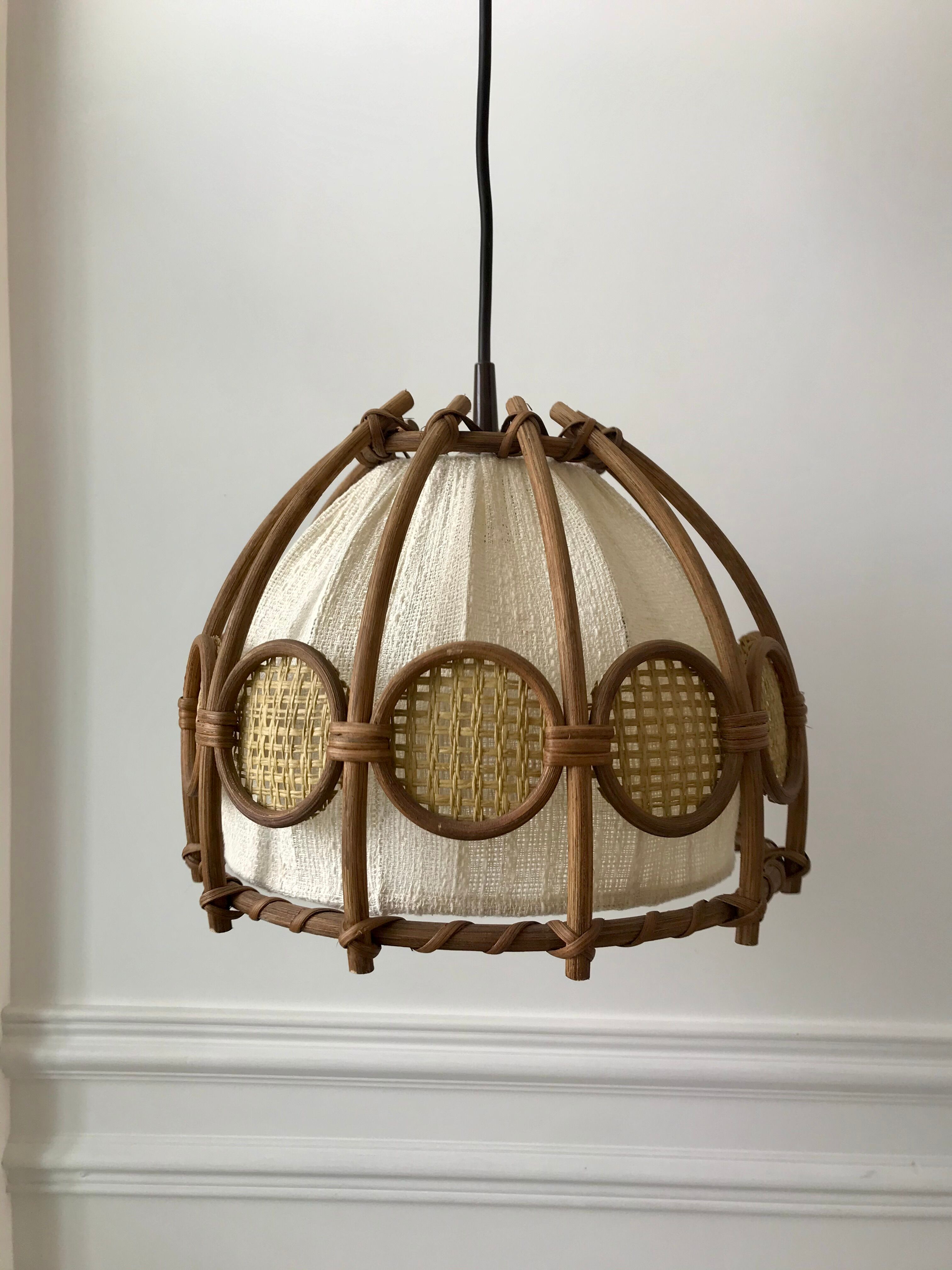 Scandinavian suspension in rattan canvas and canning 60s-70s