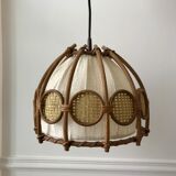 Suspension scandinave en rotin toile et cannage années 60-70