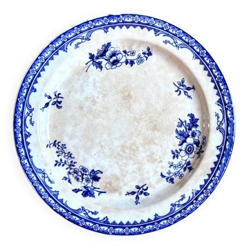 Grand plat rond Staffordshire en terre de fer bleue