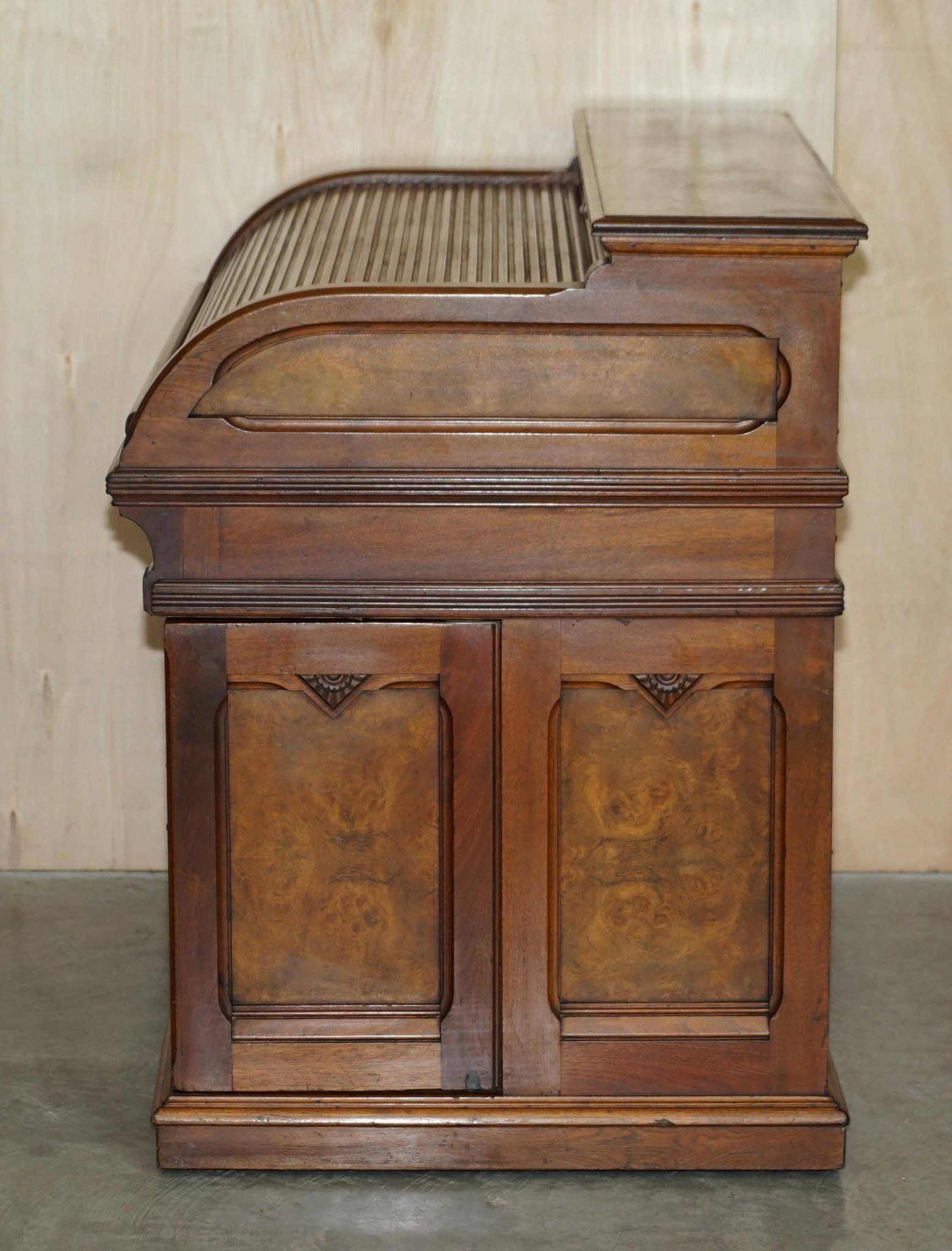 Shannon File Co drum desk in Victorian walnut with certificate.