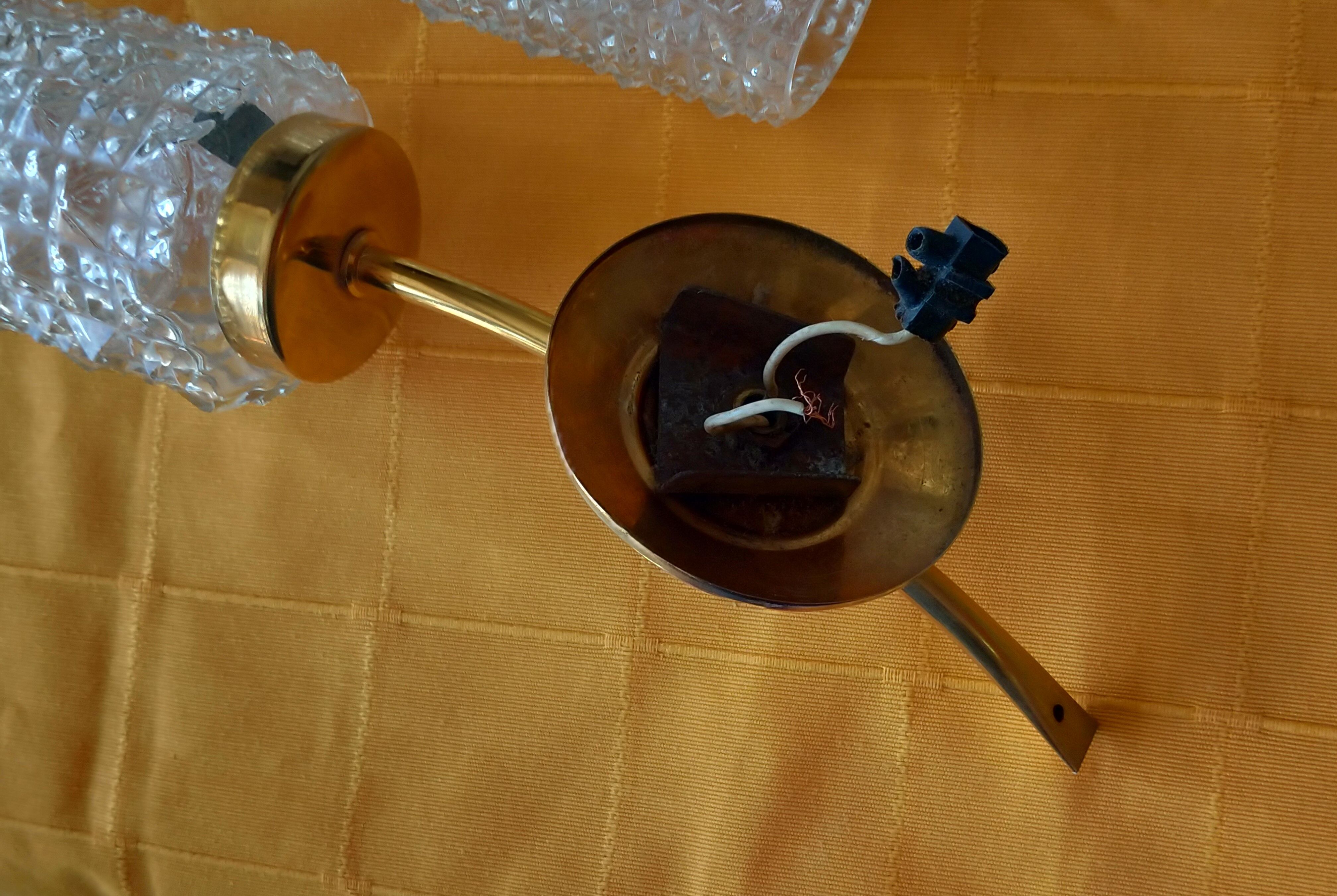 Pair of brass appliques and chissed glass