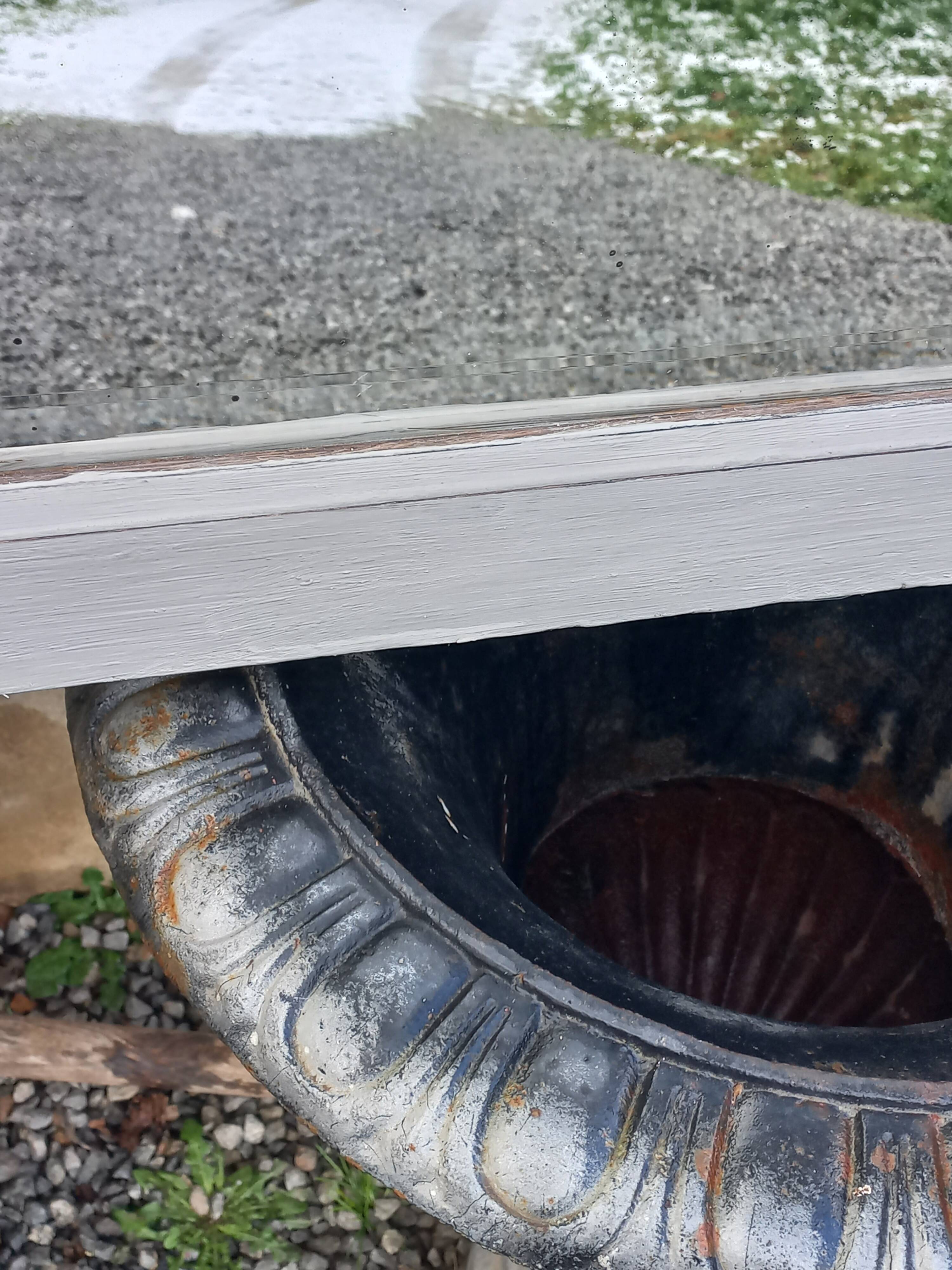 Antique Louis XV style mirror in solid oak with grey patina, 131cm.