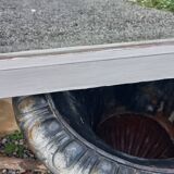 Antique Louis XV style mirror in solid oak with grey patina, 131cm.