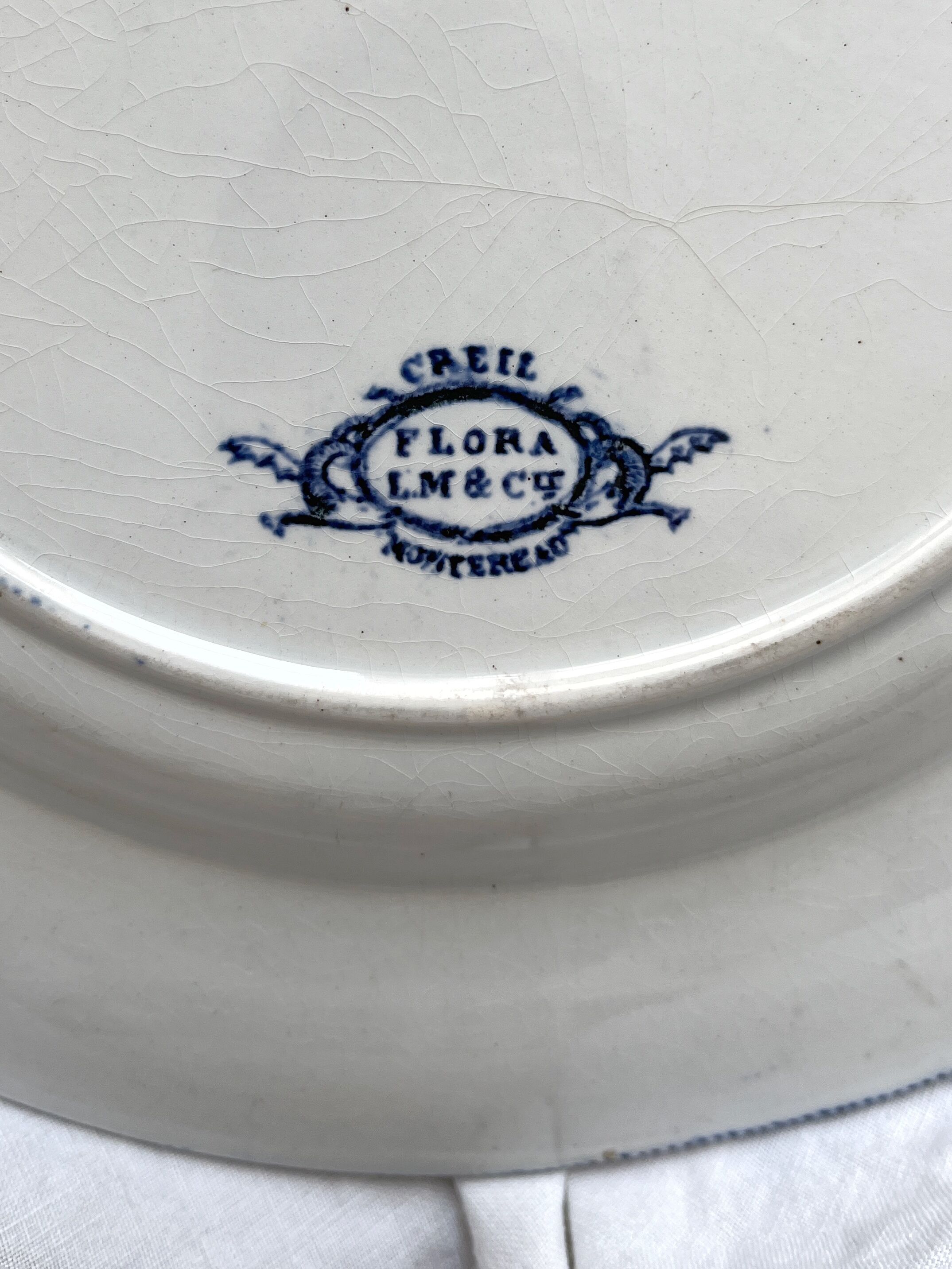 Round ironstone dish Flora Creil and Montereau late 19th century