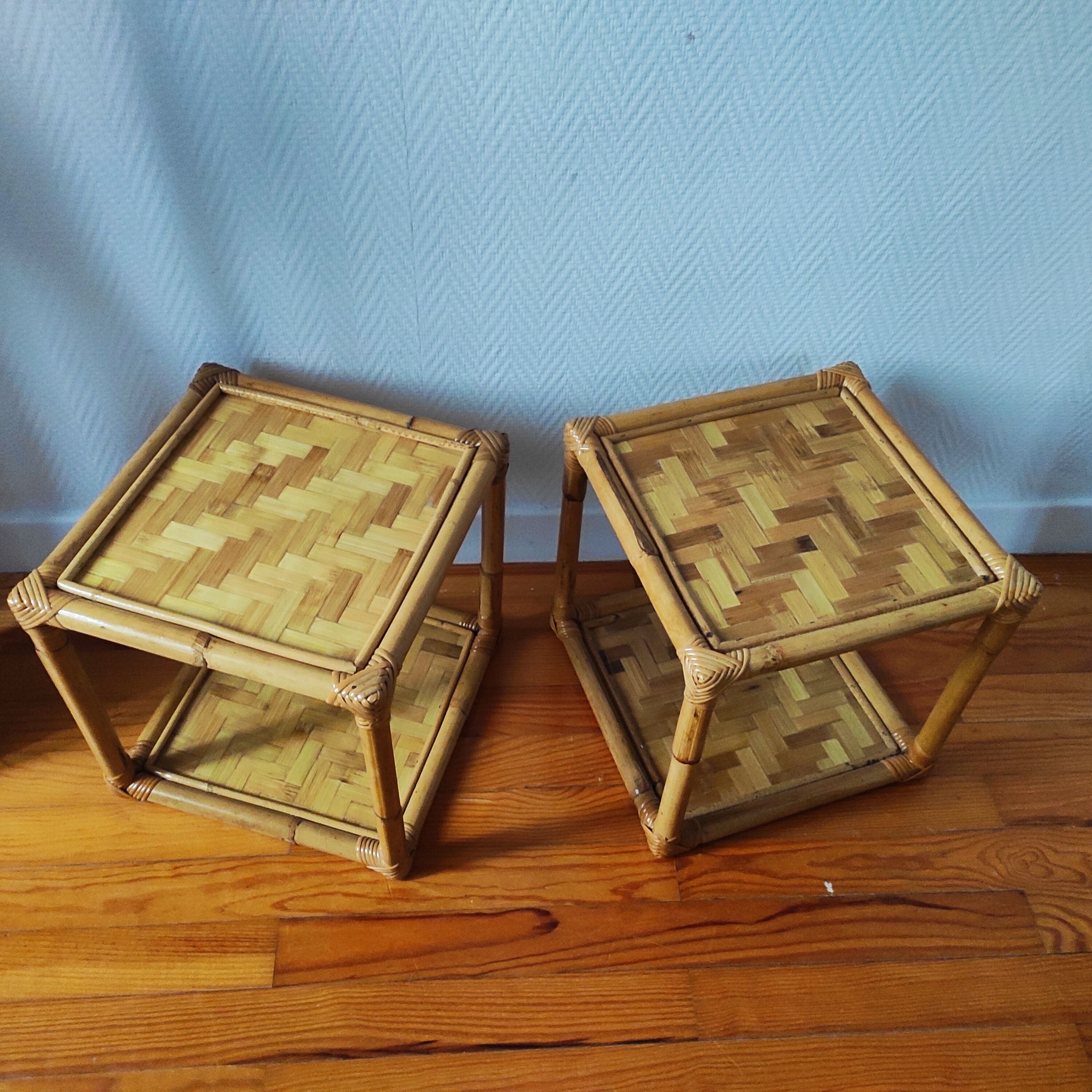 Pair of rattan bedside tables