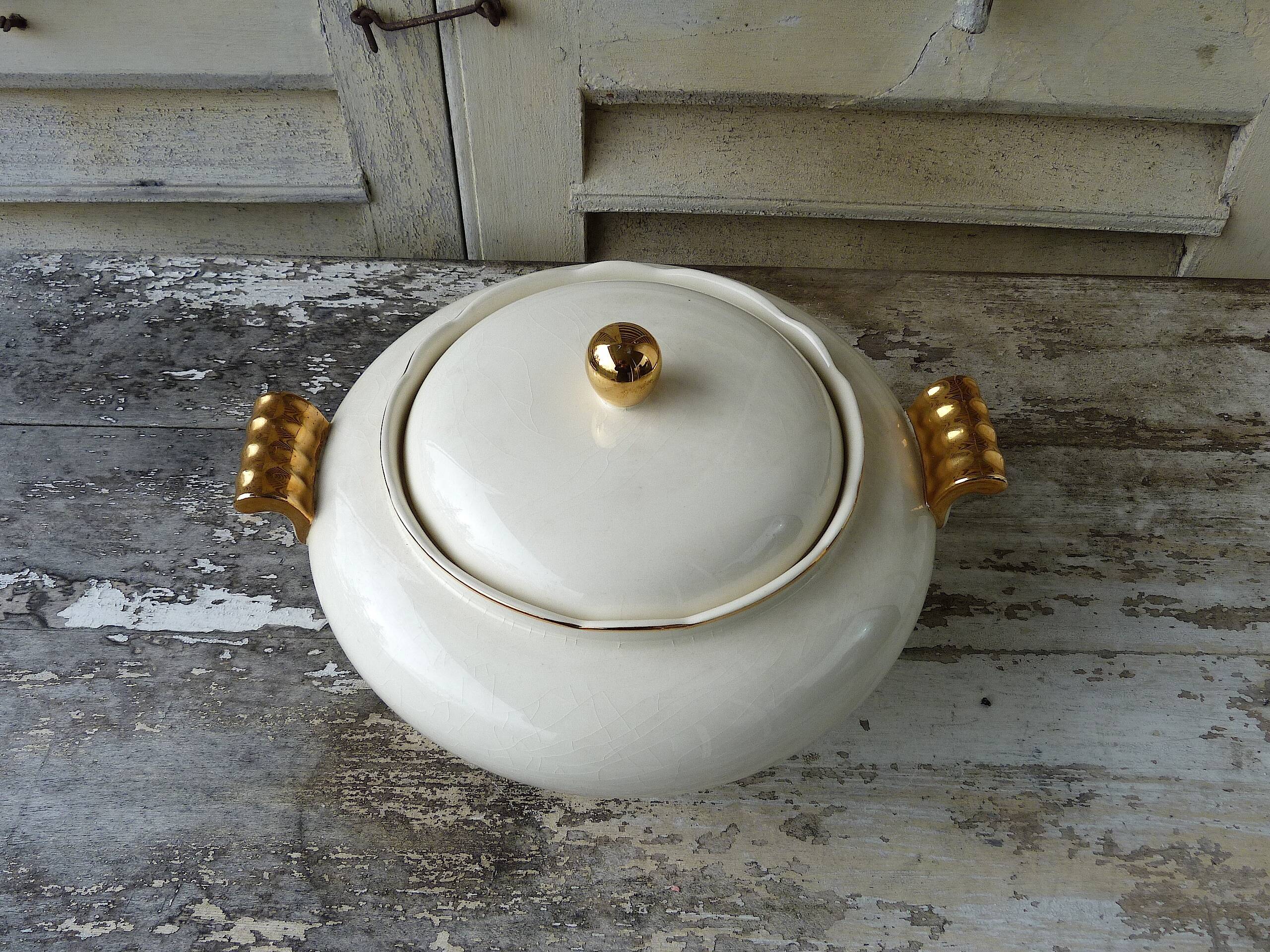 Soup tureen - vegetable bowl Villeroy & Boch Mettlach ivory and gold