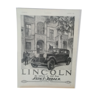 Publicité voiture lincoln avec plastification à chaud (mat)issue d'une revue d'époque 1930