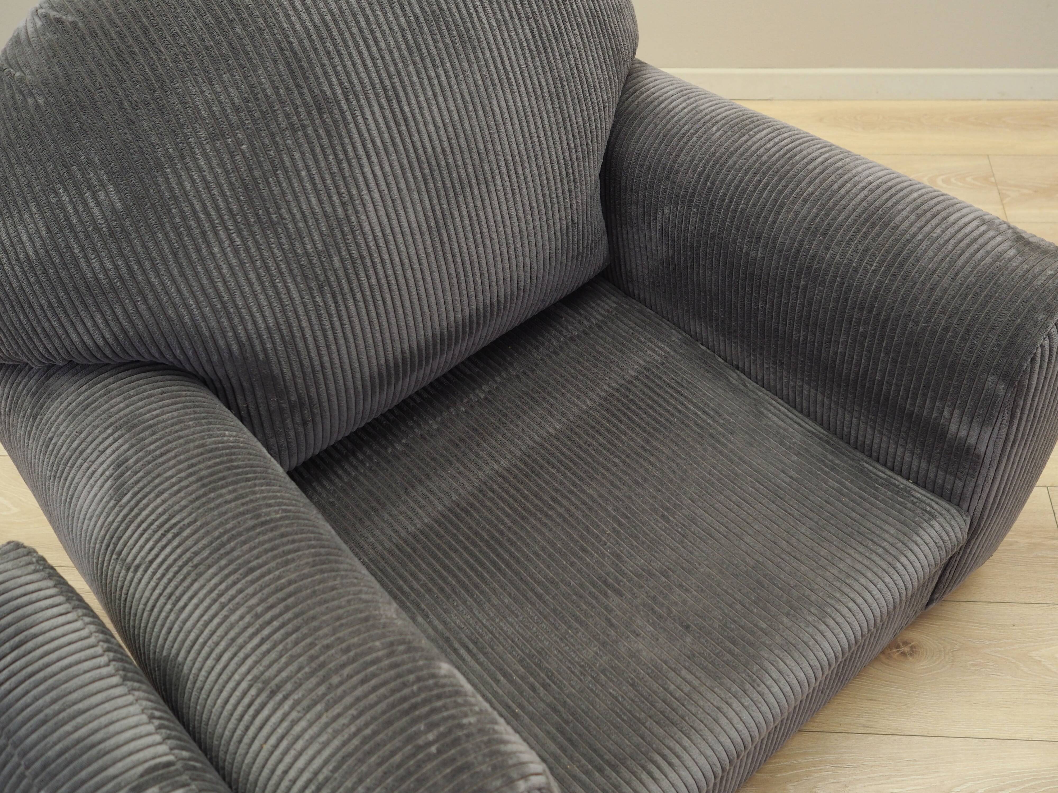 Grey velour armchair, Italian design, 1980s, production: Italy