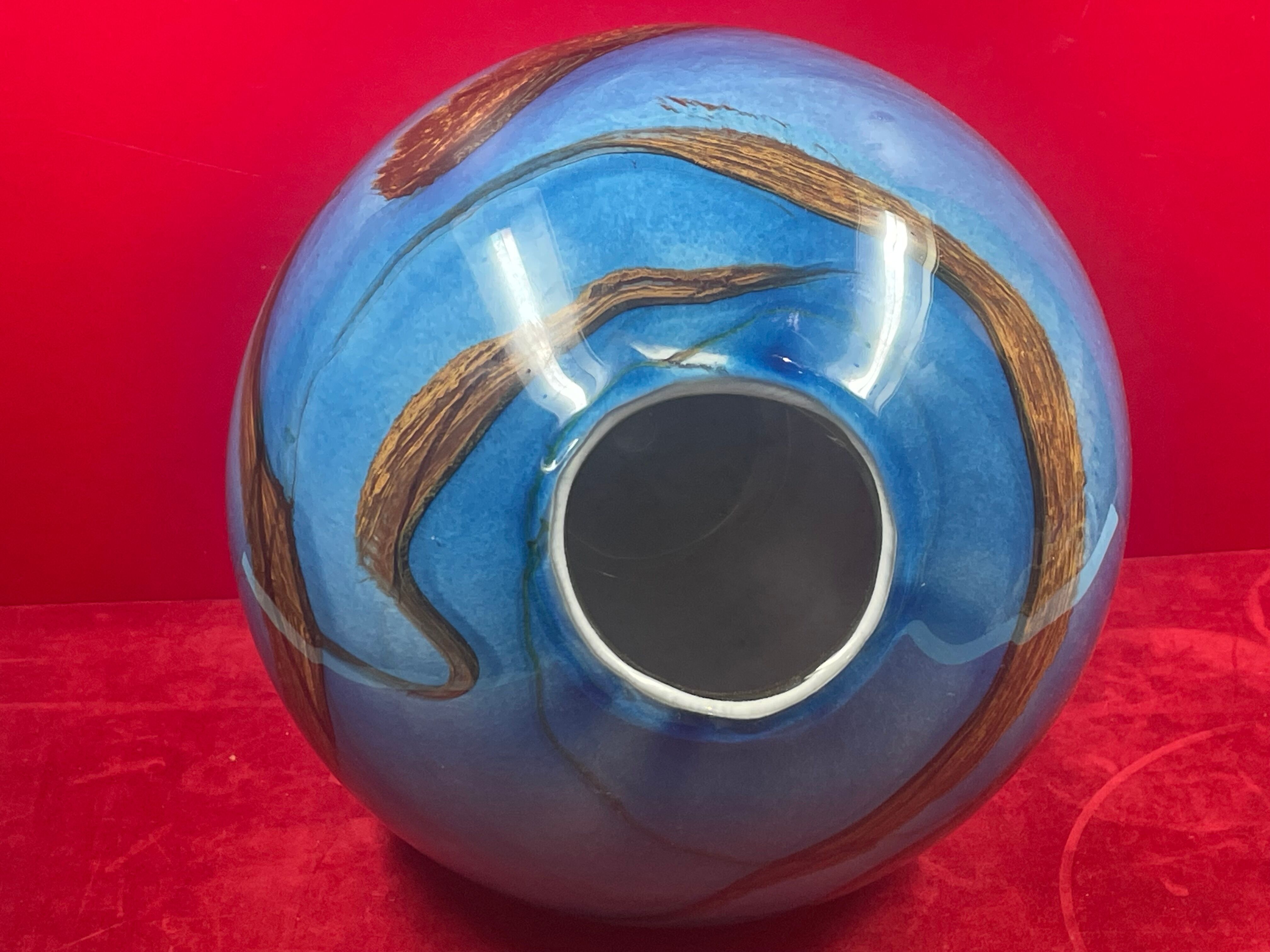 Ball sphere blue art glassware marble style murano de gino vase