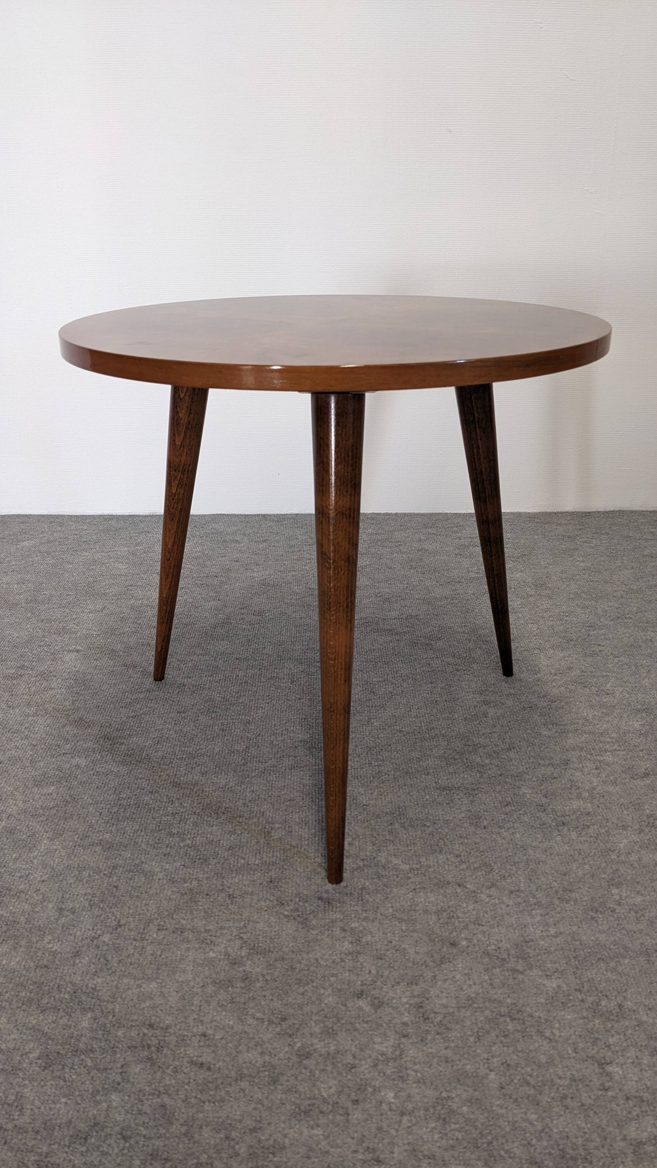 Side table, low tripod pedestal table, 50s-60s