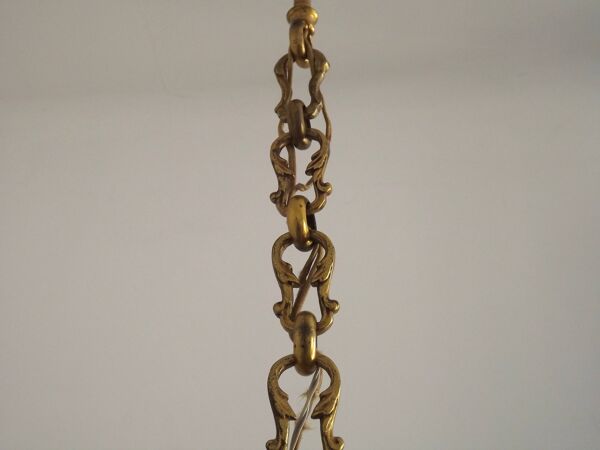 Lustre Cage 12 Lumières Art Nouveau Bronze Verre et Cristal 5226