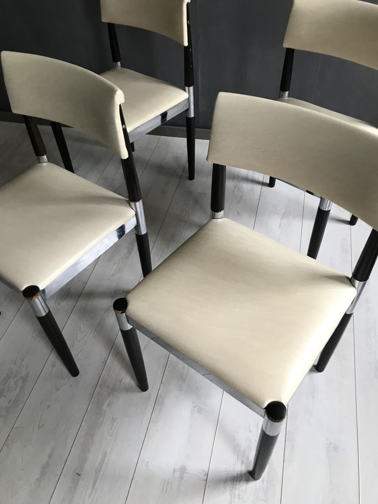 4 x Vintage Dining Table Chairs Chrome Wood 1960s