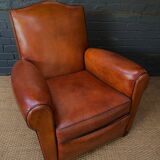 French leather club chair, chapeau de gendarme model circa 1930's in caramel