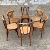 Série de 6 anciennes chaises bistrot en bois courbé