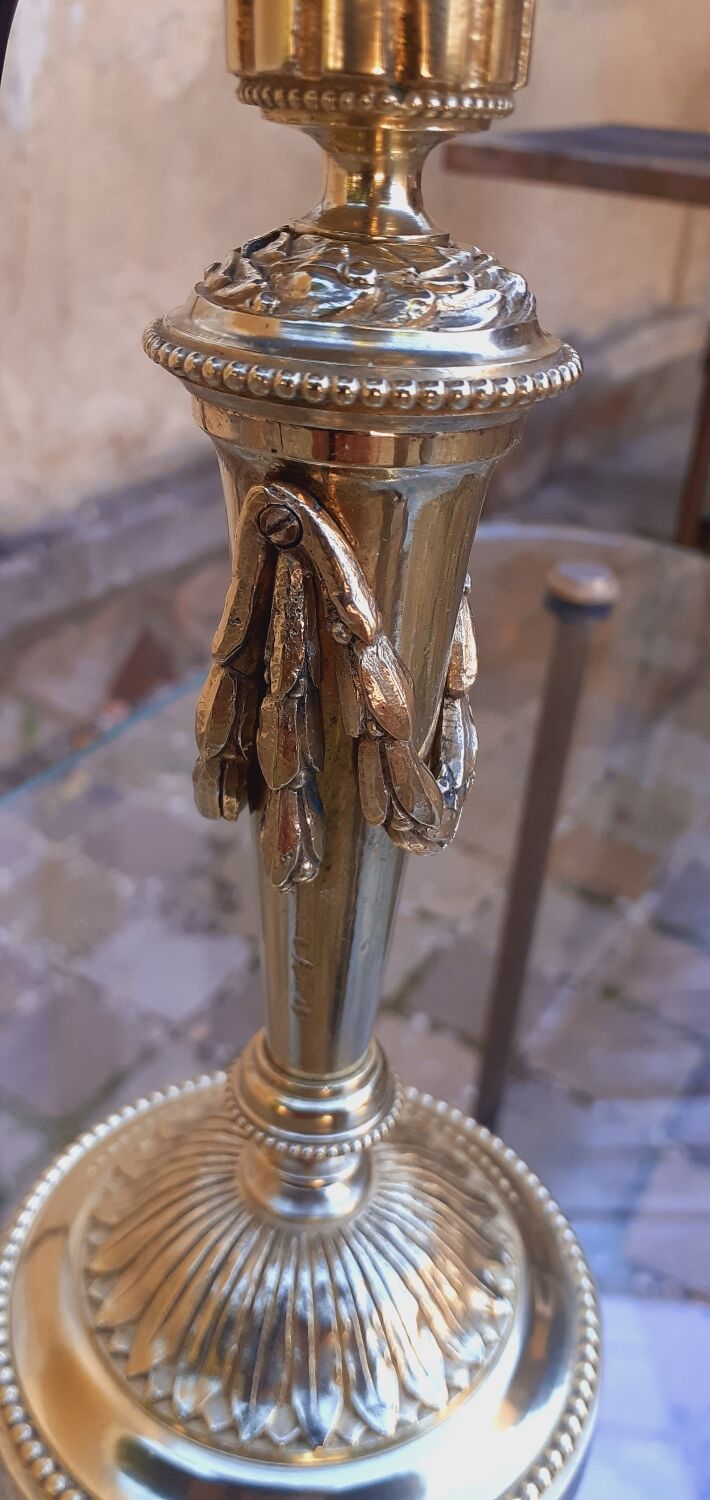 19th Century Bronze Candlestick Lamp Base In Louis XVI Style