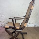 Colonial style leather armchair and ottoman