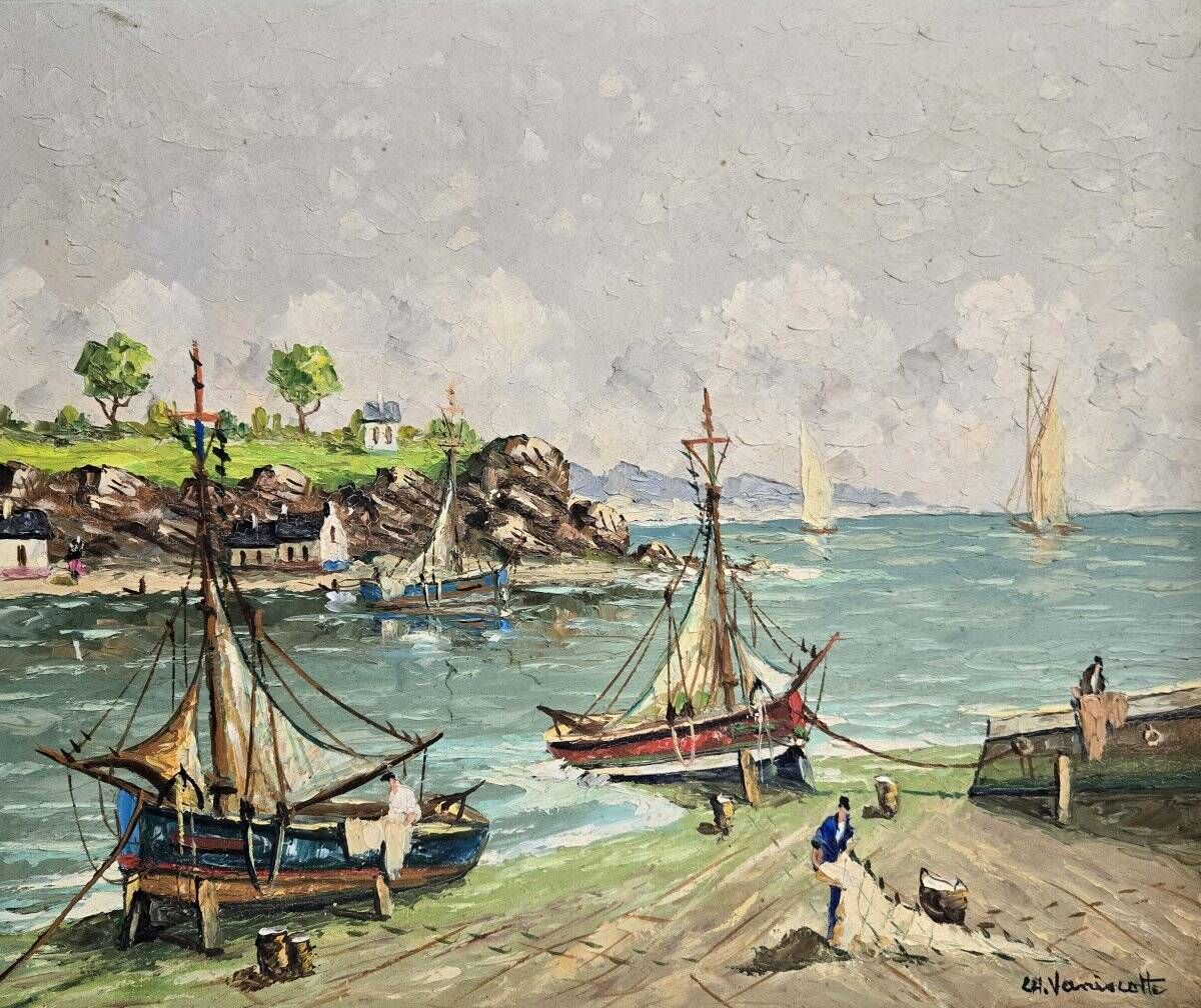 Charles vaniscotte: oil painting on canvas / port in brittany