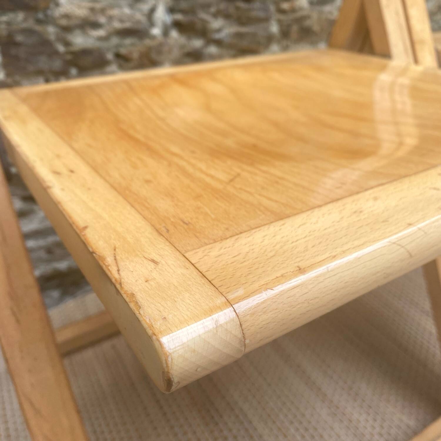 Extra flat vintage beech folding chairs