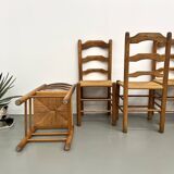 Set of 8 solid elm chairs with straw seats