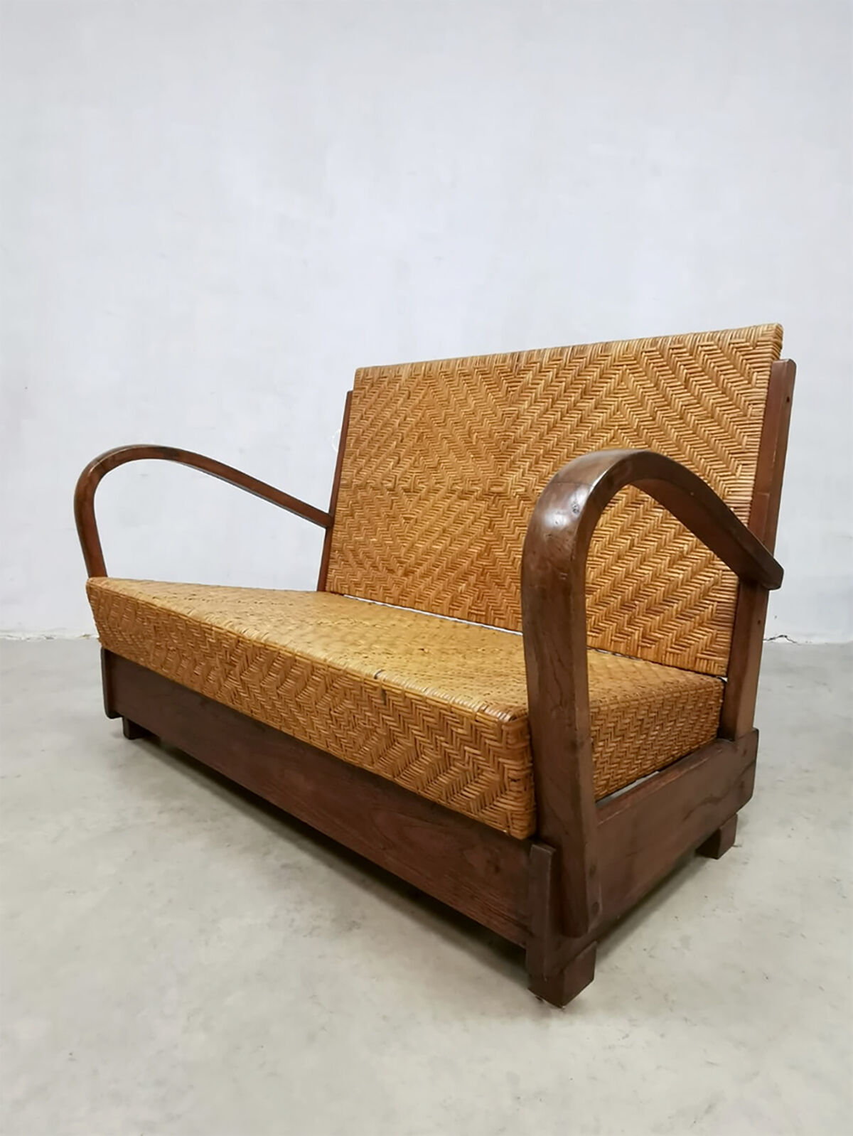 Art deco rattan woven British colonial sofa