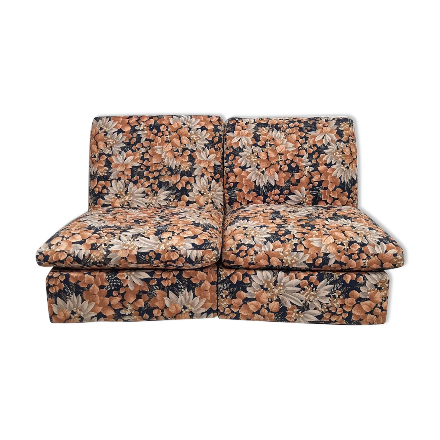 Modular sofa / Pair Armchairs - Fabric leaves - Vintage - Bonacina