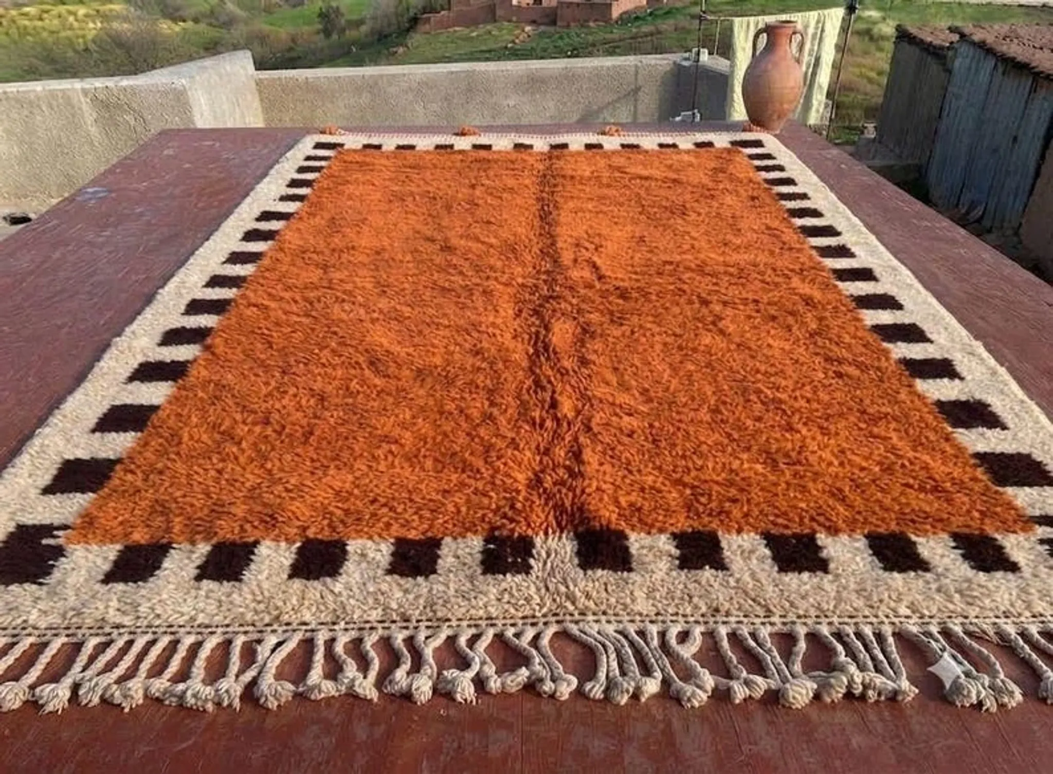 Beni Ouarain Moroccan rug orange terracotta 300x200 cm