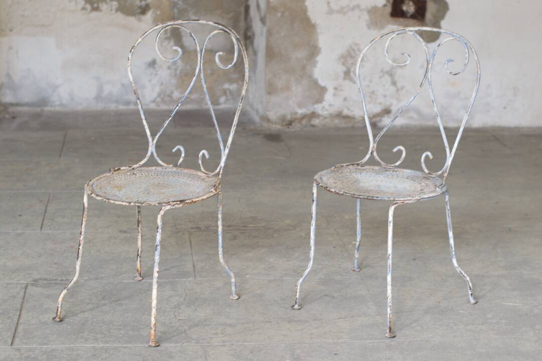 Two iron garden chairs 1950