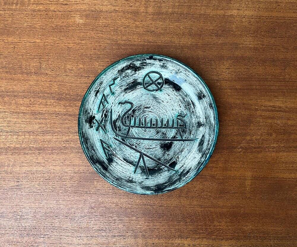 Mid-Century Handmade Ceramic Wall Plate with Viking Patterns from Arol, Norway, 1960s