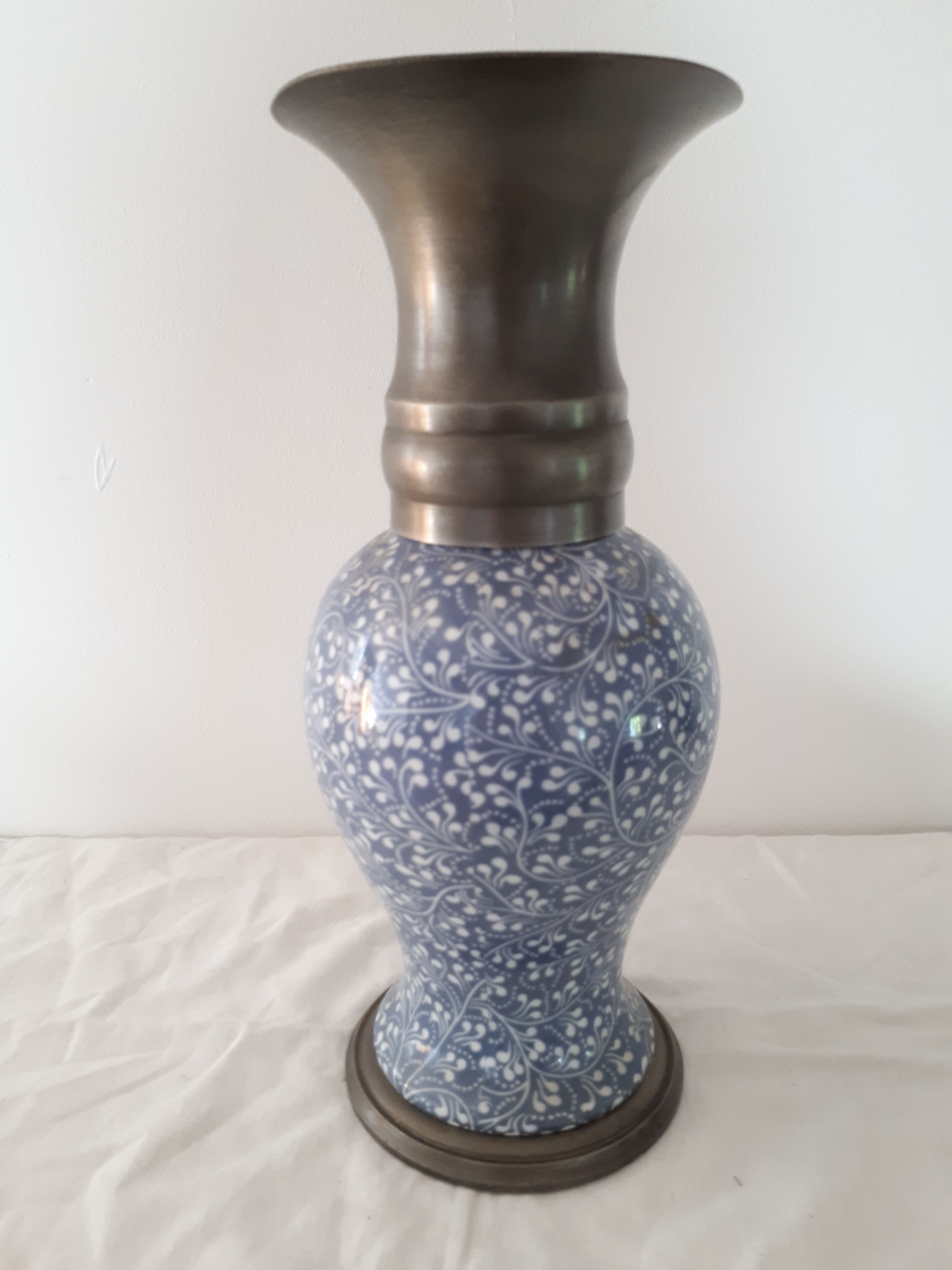 Earthenware and pewter ewer with mermaid handle