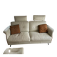Ecru leather 2.5-seater sofa with walnut armrests.