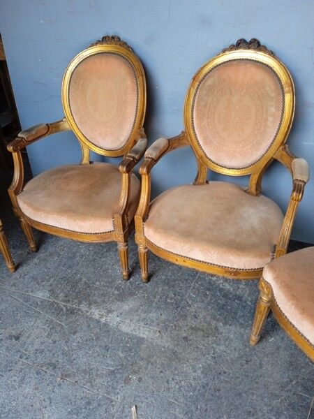 2 fauteuils 4 chaises salon Louis XVI époque XIXeme