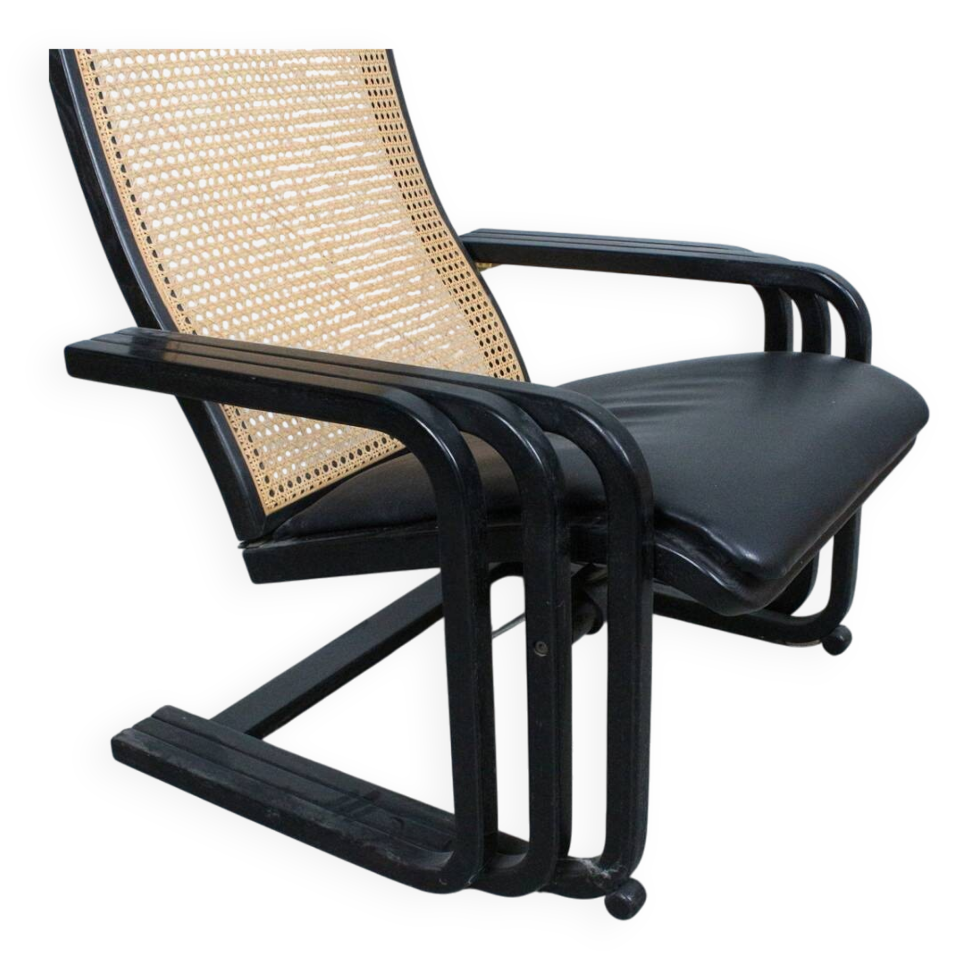 1980s Lounge Chair — Wiener Weave & Leather — Adjustable Backrest — Vintage