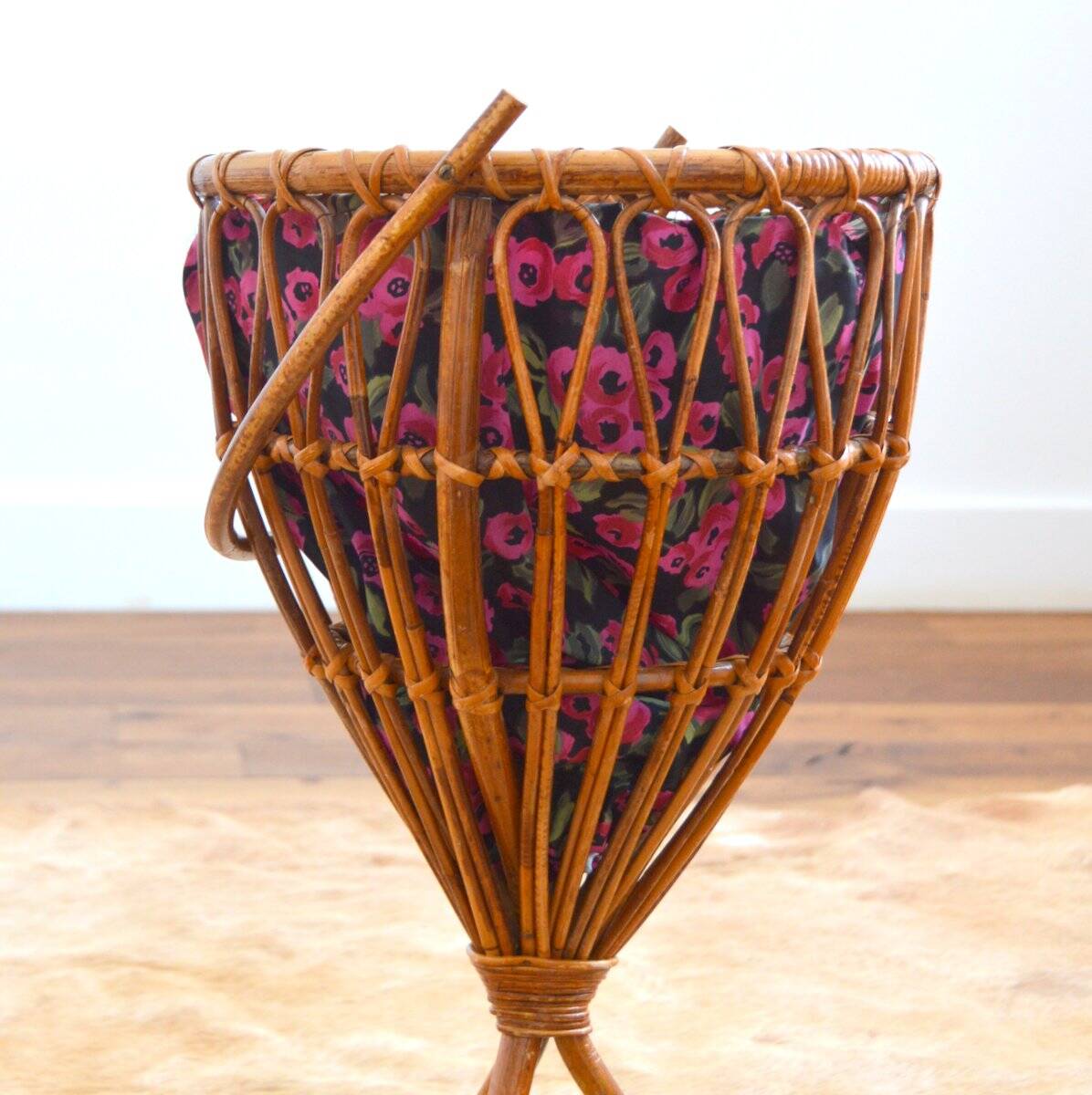 Vintage rattan basket/plant stand/work basket