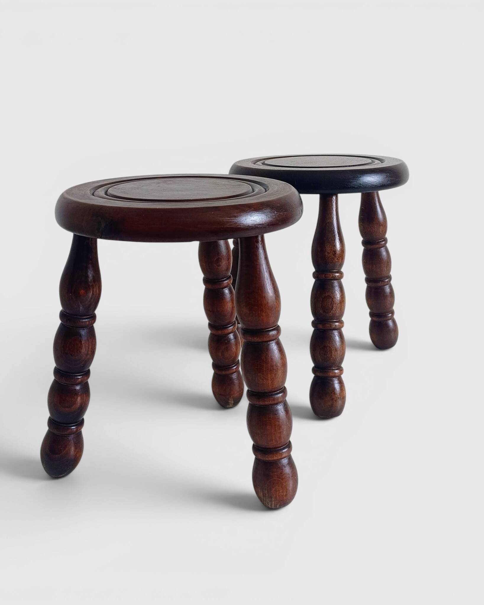 Mid-Century Chestnut Wood Stools Attributed to Charles Dudouyt, 1950s
