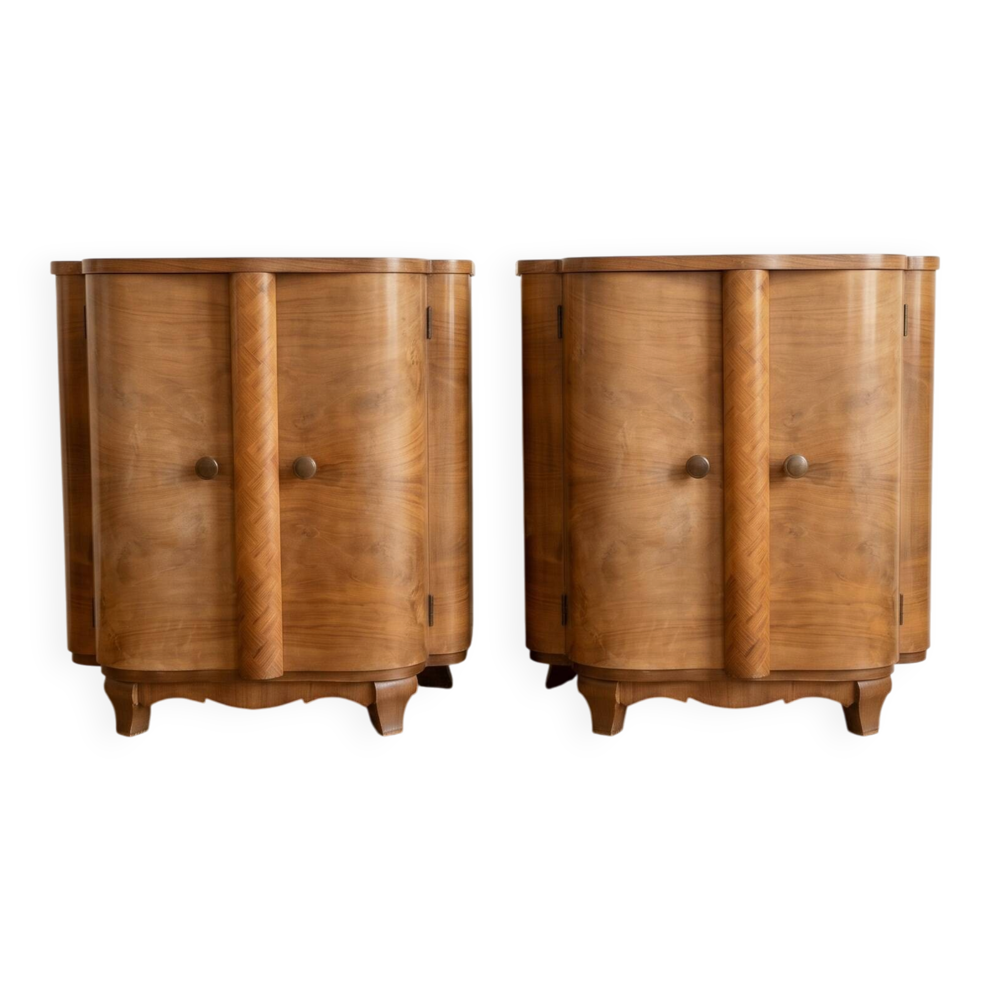 Pair of Art Deco bedside tables in walnut