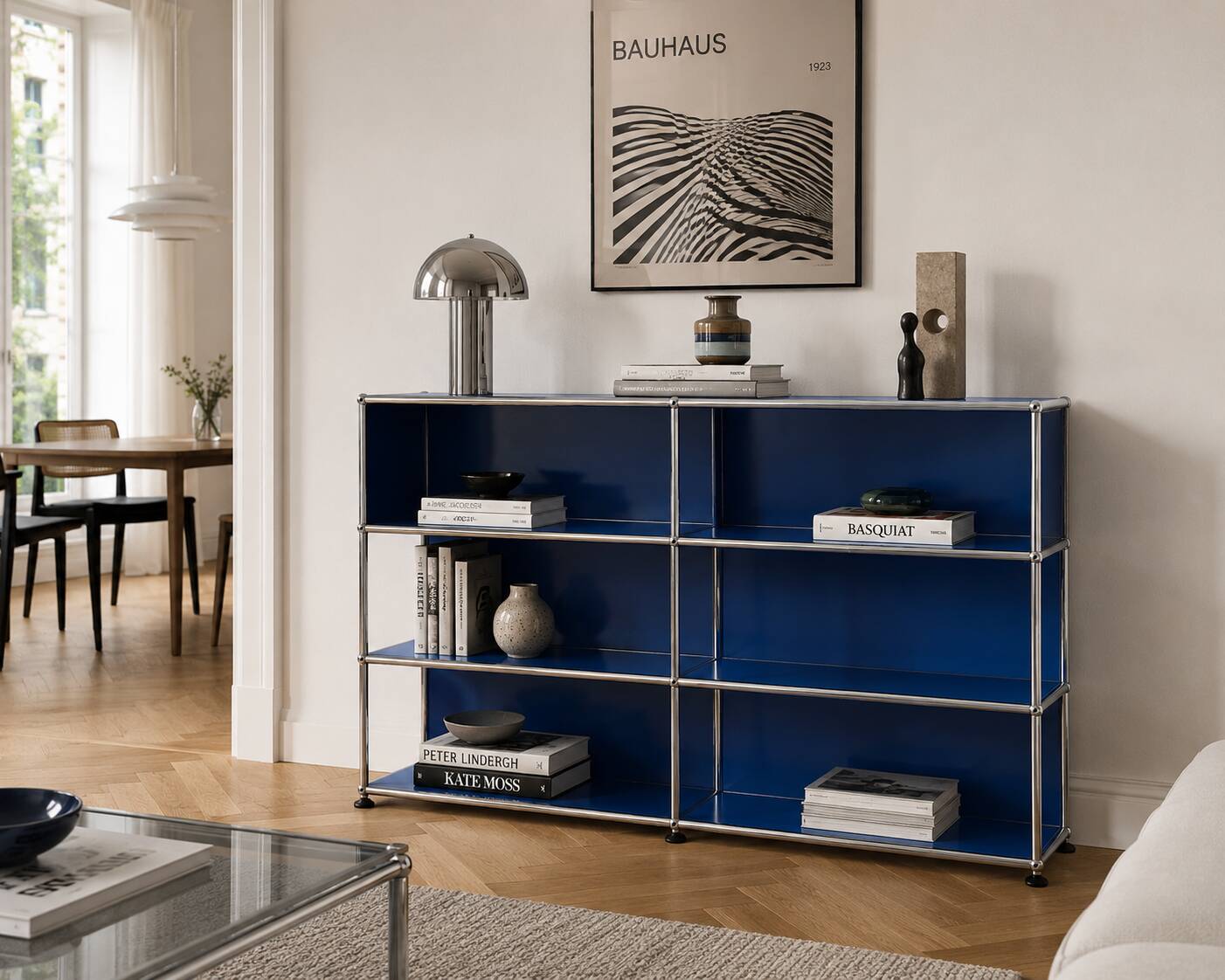 Modular library USM Haller cobalt blue vintage.