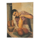 Figurative painting depicting a potter handling a large vase.