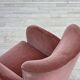 1970s, Danish armchair, salmon pink furniture velour, oak wood legs.