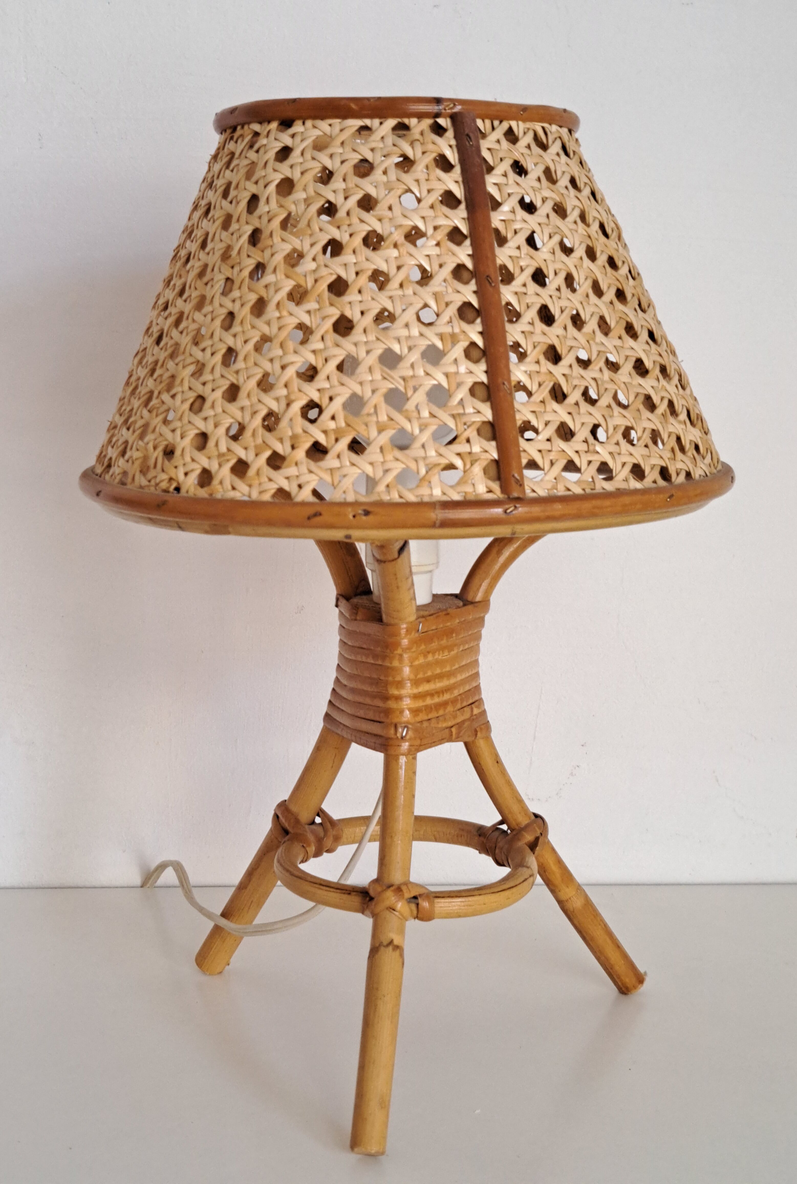 Pair of cane and bamboo lamps