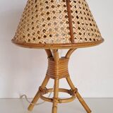 Pair of cane and bamboo lamps