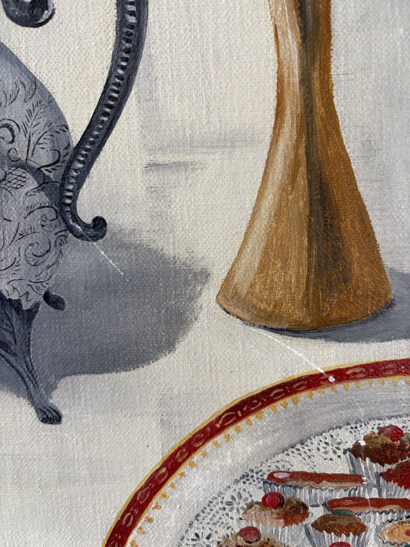 The silverware, still life, oil on canvas signed Burton 1983.