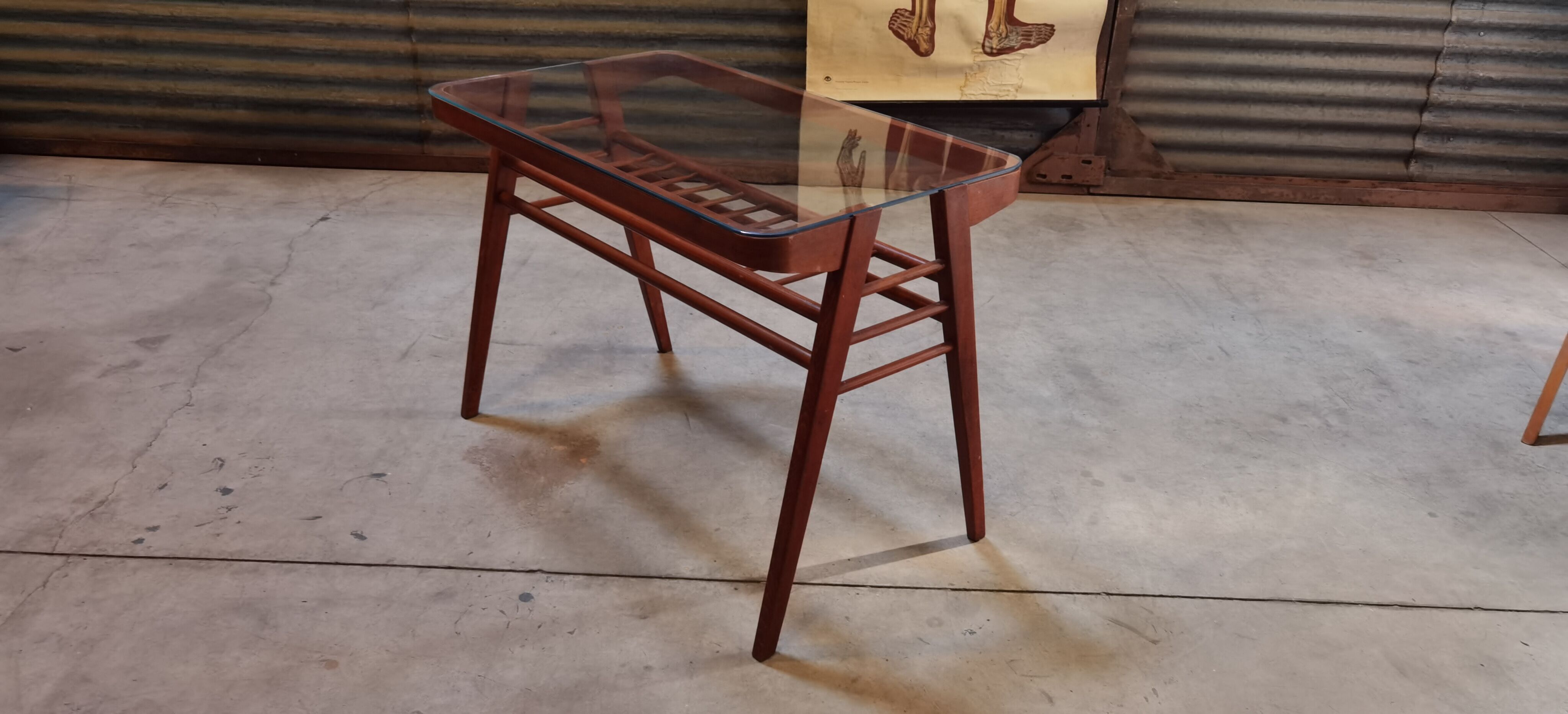 Side table or wood and glass console by Frantisek Jirak 1960