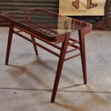 Side table or wood and glass console by Frantisek Jirak 1960