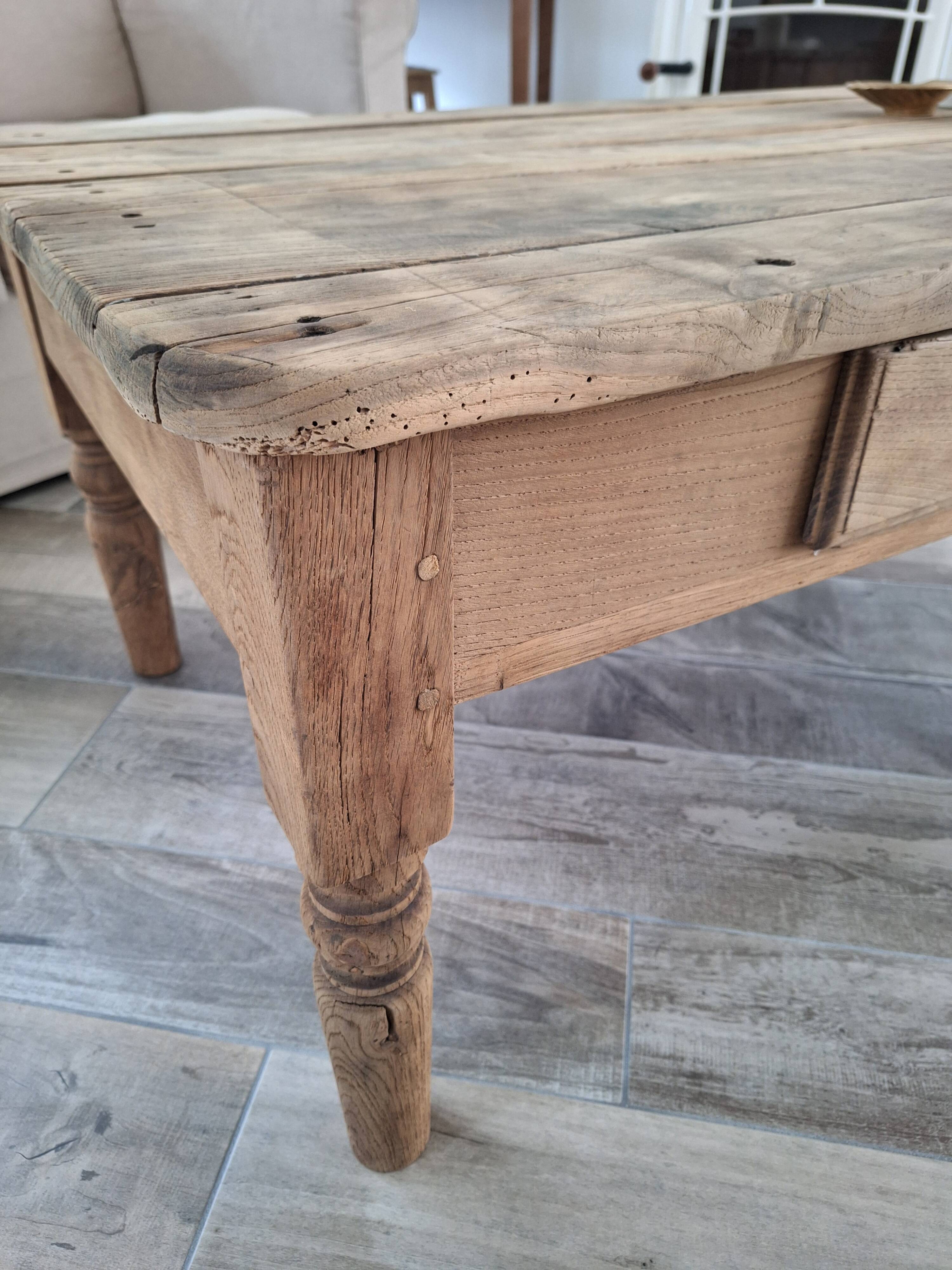 Table basse de ferme style campagne en chêne