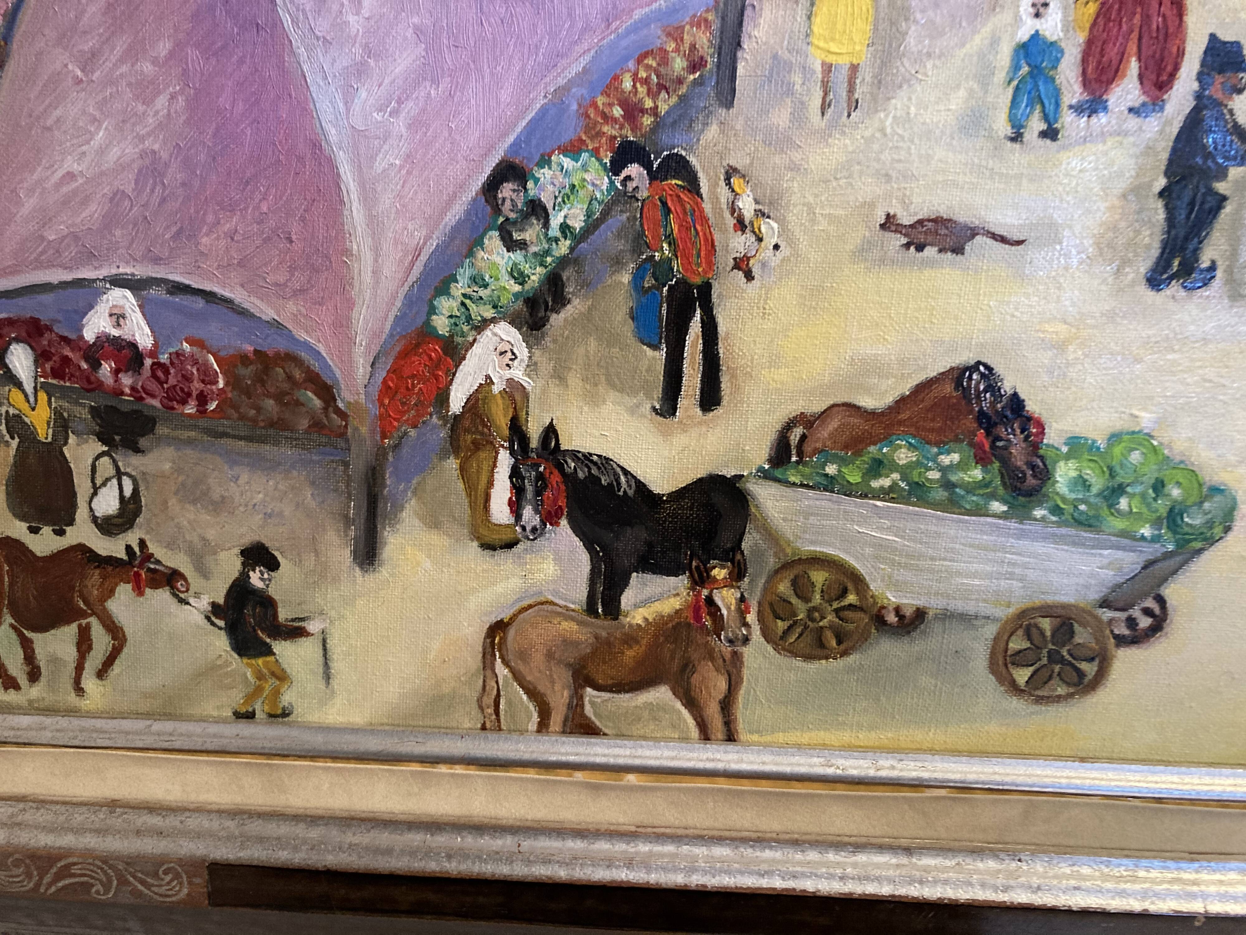 Huile sur toile « le marché au village »