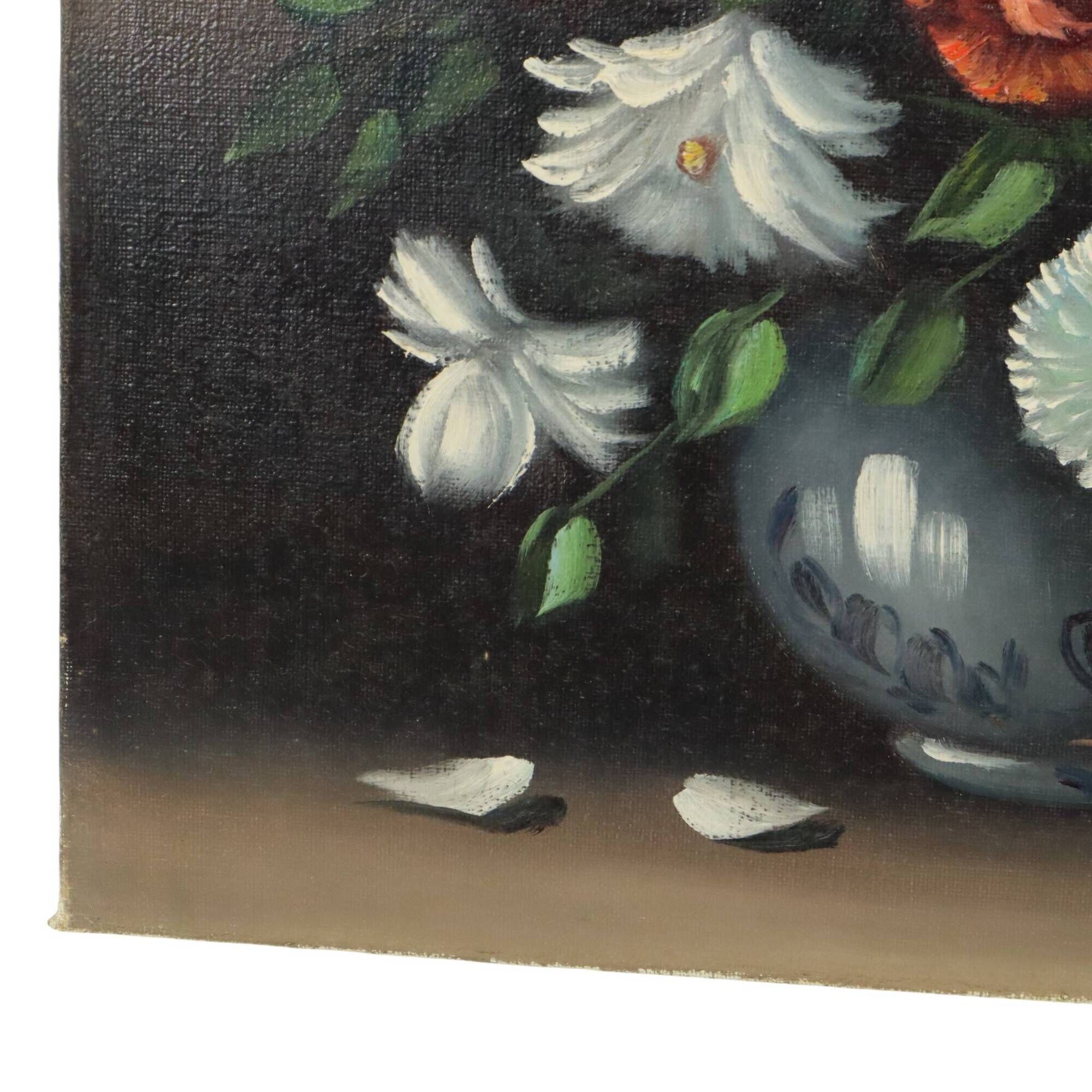Vintage Floral Still Life Painting Signed J. Rems 60x50cm